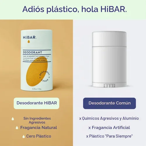 Vista 3 de HiBAR - Desodorante de bergamota y cedro - Sin plástico - Sin aluminio - 1 Desodorante natural, protección durante todo el día, con cera de semillas