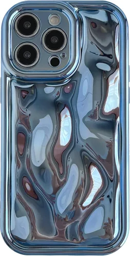 Vista 16 de Caseative para iPhone 14 Pro Max, Funda de Plástico Blando con Cubierta de Cromo Ondulado de Burbuja de Meteorito (Negro) Water Ripple Wave
