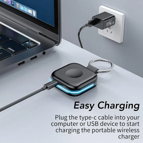 Vista 6 de HUOTO - Cargador portátil para Apple Watch, cargador magnético inalámbrico para iWatch de 1200 mAh, batería externa para viajes, llavero