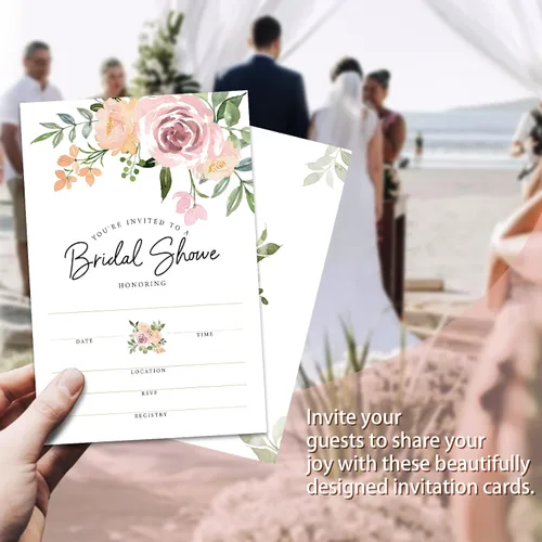 Vista 4 de 25 invitaciones de recepción de boda, tarjetas de invitaciones de relleno de despedida de soltera, invitaciones de compromiso con sobres, hermosos