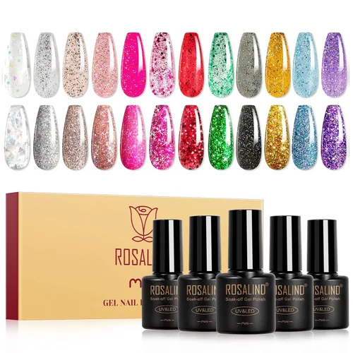 Vista 12 de ROSALIND Esmalte de uñas de gel de ojo de gato con imán, 12 piezas, esmalte de uñas de gel brillante holográfico púrpura azul rojo, esmalte de uñas