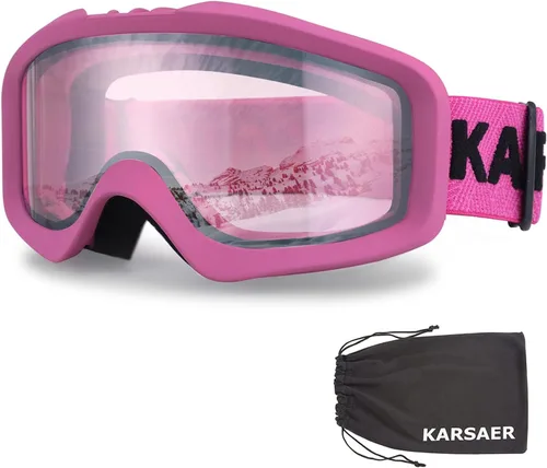 Vista 8 de Karsaer - Gafas de esquí antivaho, gafas de nieve OTG, 100% protección UV, gafas de snowboard con lentes dobles flexibles para hombres, mujeres