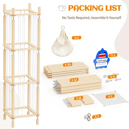 Vista 7 de Organizador grande de almacenamiento de animales de peluche y juguetes, 3 capas de 54 pulgadas de madera, lindo soporte de juguetes de zoológico