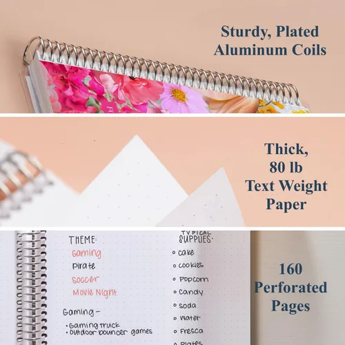 Vista 3 de Erin Condren 7x9 Floral Collage Coiled Notebook - dot grid, platinum coil