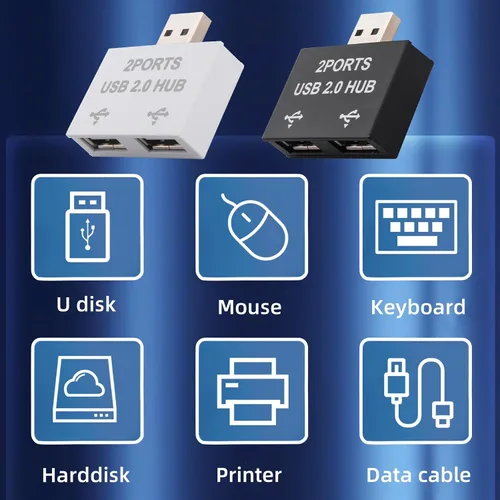 Vista 2 de Hub USB 2.0, adaptador divisor USB de 1 a 2 salidas, paquete de 2, expansor USB de 2 puertos, carga rápida y transferencia de datos de 480 Mbps