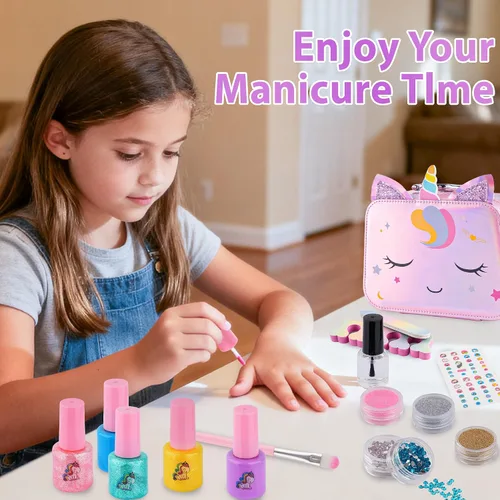 Vista 2 de Juego de esmaltes de uñas para niñas, no tóxico, de secado rápido, con secador de uñas y calcomanías de uñas de bricolaje, regalos de Navidad