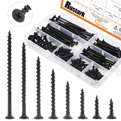 Vista 7 de 120 tornillos para paneles de yeso de rosca gruesa #7 x 5/8 pulgadas con Phillips Drive, óxido negro, cabeza de corneta, tornillos de madera, kit