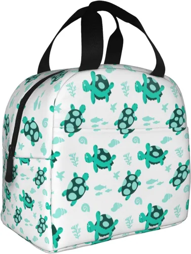 Vista 2 de Bolsa de almuerzo colorida de tortuga con algas marinas, lonchera aislada para adolescentes, bolsas reutilizables para la escuela, contenedor