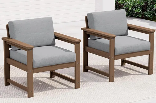 Vista 34 de SERWALL Juego de sofá de 2 piezas de sillón Adirondack acolchado de Marco negro/cojín gris