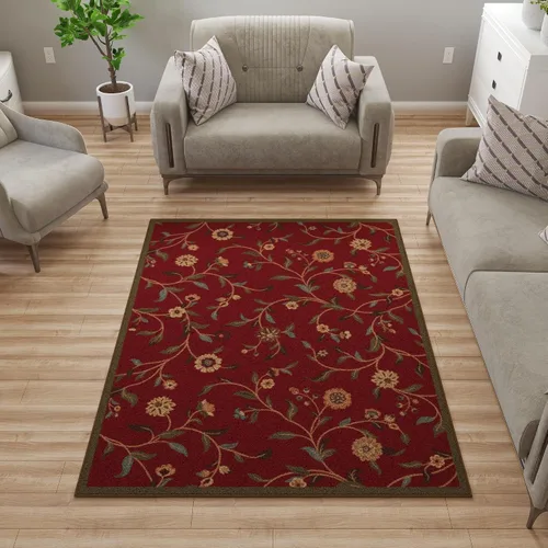 Vista 39 de Ottomanson, colección OttoHome, tapete para corredor con diseño azul claro y damasco (antiderrapante), parte trasera de goma Floral Beige