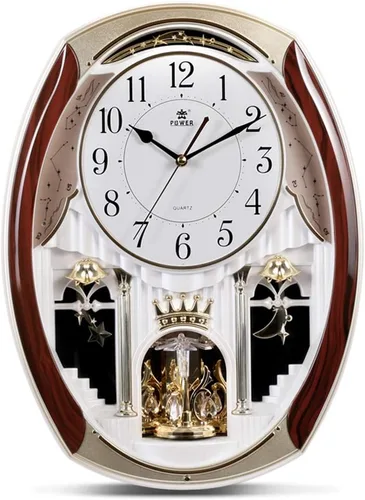 Vista 2 de Reloj de pared de movimiento musical con péndulo giratorio, reloj de pared decorativo con 18 melodías.