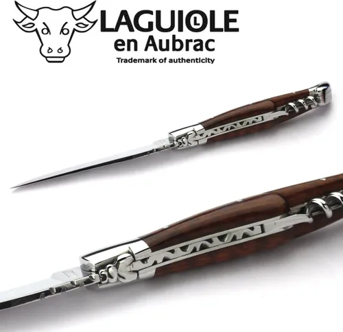 Vista 6 de Laguiole en Aubrac L0312AMIF - Cuchillo hecho a mano (4.7 in, mango de madera de serpiente, hoja y refuerzos, acero inoxidable, brillante)