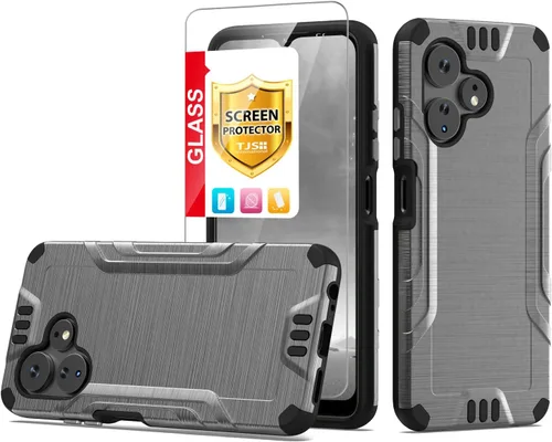 Vista 9 de TJS Funda compatible con Boost Mobile Celero 5G + Plus 2024 (3ª versión), protector de pantalla de vidrio templado, híbrido a prueba de golpes
