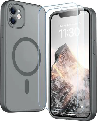 Vista 199 de SPIDERCASE Funda magnética translúcida diseñada para iPhone 11, con 2 protectores de pantalla de vidrio templado, antihuellas, para iPhone 11 de 6.1