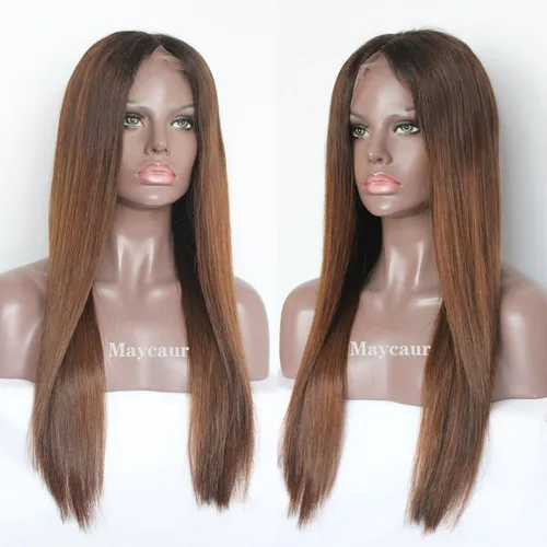 Vista 7 de Maycaur Peluca de cabello humano rojo degradado con encaje frontal, sedoso y liso #1b/rojo con encaje completo, pelucas de cabello humano
