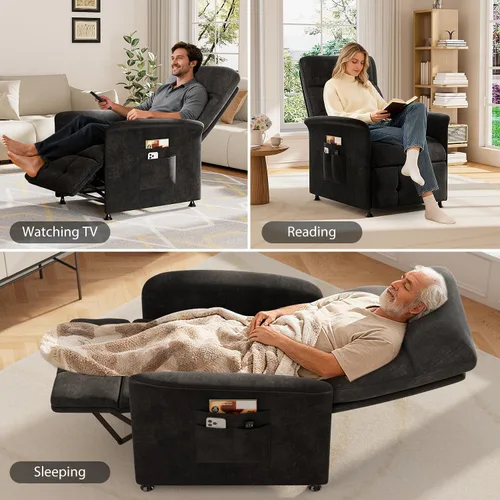 Vista 8 de Power Recliner Chair for Adults with Heat & Massage - Soft Fabric Electric Reclining Sofa with Remote Control, 3 Side Pockets, 180° Lay Sleeper for