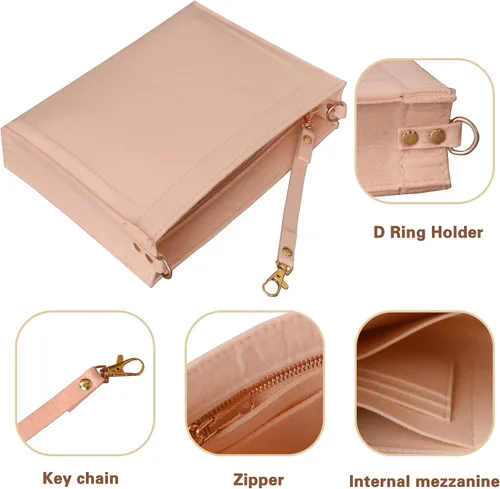 Vista 6 de MISIXILE Organizador de bolsa de fieltro con cremallera y hebillas doradas, organizador de bolso para bolsa de aseo 19 26