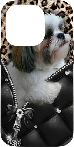 Vista 17 de Funda Shih Tzu con cremallera para iPhone 16 I Love Shih Tzu Dogs Leopard Hippie Leather
