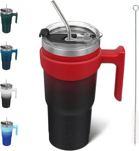 Vista 8 de BJPKPK Mini vaso de 10 onzas con tapa, popote y asa, taza de acero aislada