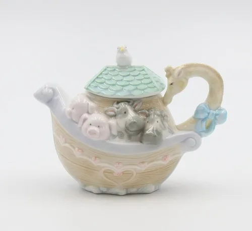 Vista 2 de Cosmos Gifts Tetera de porcelana fina Arca de Noé, 5-1/4" L
