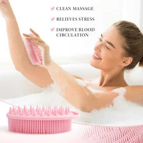 Vista 6 de Exfoliante corporal de silicona, esponja de silicona, 2 piezas de esponja de ducha, exfoliante de silicona para ducha, cepillo de silicona 2 en 1
