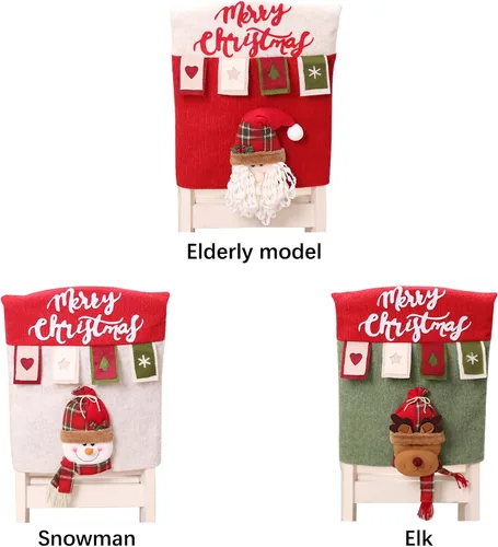 Vista 6 de Asodomo Juego de 3 fundas para silla de Navidad, diseño de muñeco de nieve, alce, para cocina, vacaciones, festivales, fiestas, decoración del hogar
