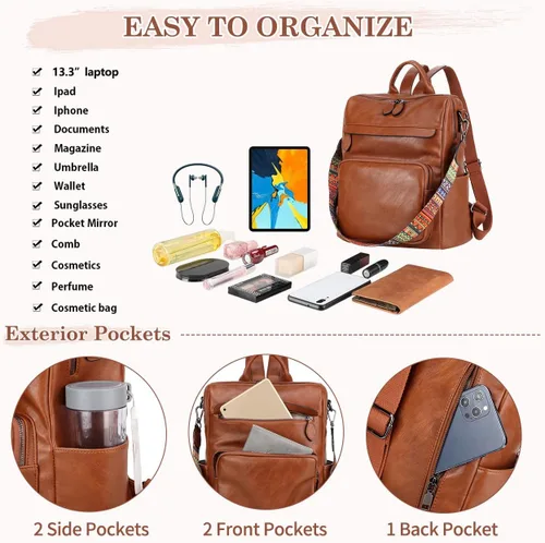 Vista 4 de Bolso tipo mochila para mujer, RAVUO de piel sintética, mini mochila de moda para mujer, tres formas de llevar, S