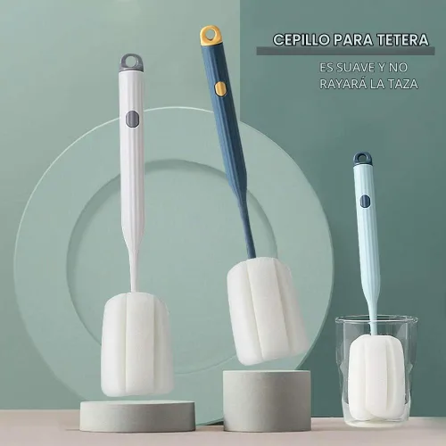 Vista 3 de Cepillo suave para botellas, 2 cepillos de esponja suave y fácil de limpiar, el cepillo de esponja para biberón puede eliminar eficazmente los Azul