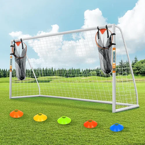 Vista 12 de ORIENGEAR Soccer Goal, 12x6/10x6.5/8x6/6x4 Full Size Soccer Goals for Backyard, Soccer Net with Training Discs, Portable Soccer Goal for Kids and