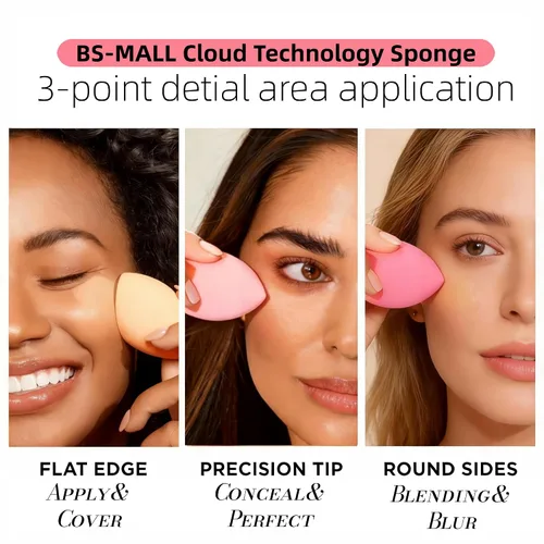 Vista 3 de Juego de esponjas de maquillaje BS-MALL con estuche de almacenamiento, 7 piezas para líquidos, crema y polvo, base SAVE con 1 mini esponja de A-Rosa