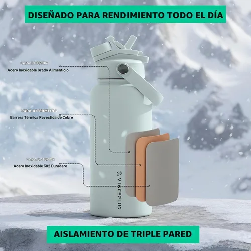 Vista 6 de Botella de agua de acero inoxidable de 32 onzas con tapa 2 en 1, botella de agua aislada al vacío de triple pared, a prueba de fugas, asa de Azul
