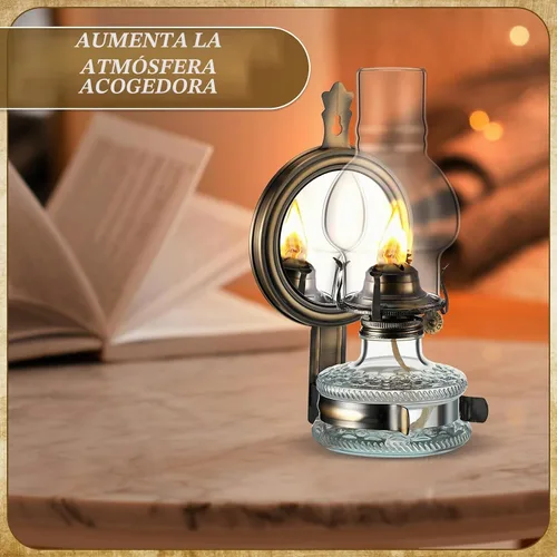Vista 7 de Yexiya 2 piezas de lámpara de queroseno grande, cámara de linterna de aceite, lámpara de pared vintage de vidrio transparente, rústica con mecha
