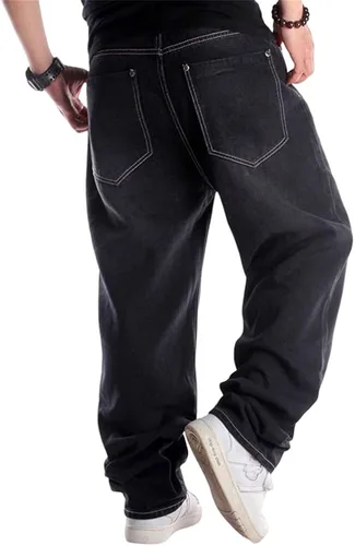 Vista 4 de BUYDUAL Pantalones de mezclilla holgados Y2k para hombre, ajuste holgado, estilo hip hop, vintage, holgados, pantalones de mezclilla de moda