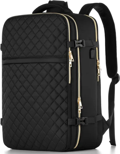 Vista 8 de MOMUVO Mochila de viaje para mujer, mochila de mano aprobada por aerolíneas, mochila para laptop de 15.6 pulgadas con puerto de carga USB, mochila
