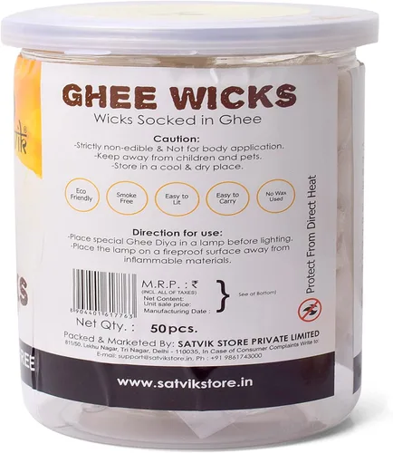 Vista 2 de SATVIK Paquete de 50 mechas de ghee puro para Puja Diya Batti listas para usar Tiempo de combustión de 30 minutos Mechas de algodón sin cera