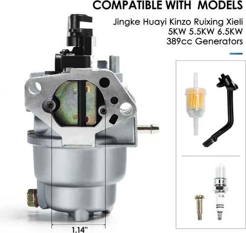 Vista 3 de Carburador compatible con Generac GP5000 GP5500 GP6500 GP6500E GP7500E 389cc 8125W 0J58620157 Jingke Huayi Kinzo Ruixing 13HP 14HP 15HP 16HP 188F