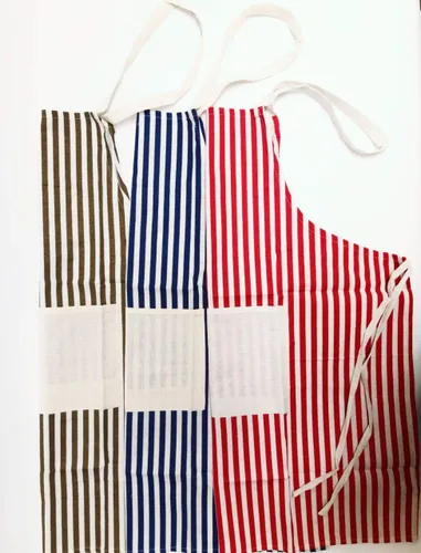 Vista 2 de Delantales con bolsillos, chef de aseo para lavar platos, uso comercial y doméstico, unisex (rayas marrones, 100% algodón de lona), Tiras marrones