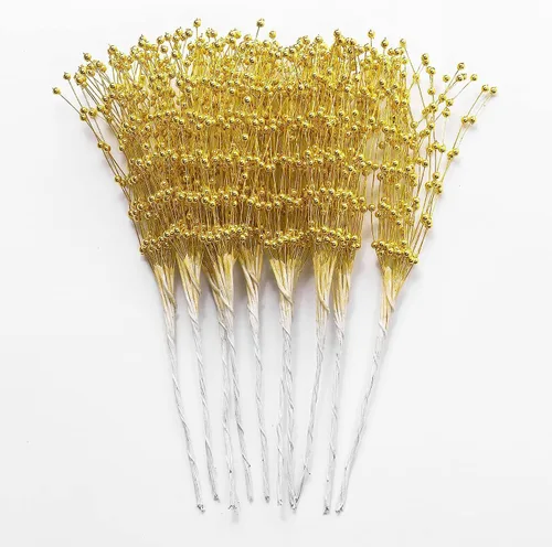Vista 7 de 50 piezas de varillas con perlas de 4 mm en cadena para ramos de boda con cuentas para decoraciones de mesa de boda (dorado)