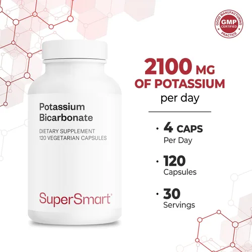 Vista 5 de SuperSmart Bicarbonato de potasio (dosis alta), mineral electrolito, equilibrio de pH ácido-base, suplemento de potasio, sin OMG y sin gluten, 120