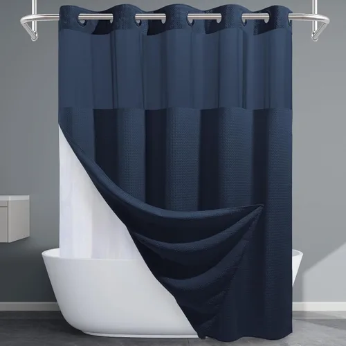 Vista 13 de EUTXL Cortina de ducha beige sin gancho con forro a presión, 230 GSM, cortinas de ducha para baño, 71 pulgadas de ancho x 74 pulgadas de alto