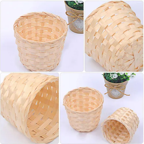 Vista 8 de BESPORTBLE Cesta de mimbre decorativa de bambú con tapa grande para habitación, hogar, oficina, entrada