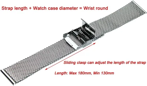 Vista 6 de RECHERE Pulsera de acero inoxidable de malla para reloj de pulsera, correa de enclavamiento, cierre de seguridad, plata 18 20 22 0.945 in