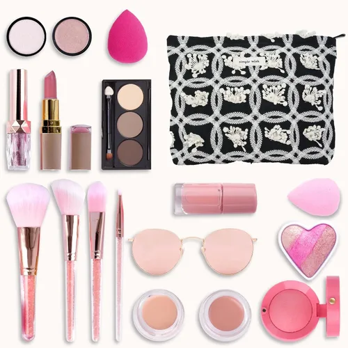 Vista 6 de Sminra Bolsa de Maquillaje Bolsa de Cosméticos Bolsa de Aseo de Lona Preppy para Mujeres Linda Bolsa con Cremallera Organizador Accesorios de Viaje