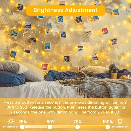 Vista 4 de Paquete de 1 cadena de luces conectables para interiores, 33 pies, 100 luces LED, 13 modos, luces de hadas parpadeantes, enchufables, impermeables