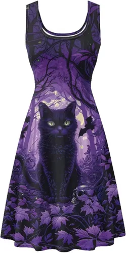 Vista 4 de Dreaweet Vestidos casuales sin mangas para mujeres y niñas, cuello redondo, vestidos sin mangas con bolsillos, vestido de verano talla XS-4XL