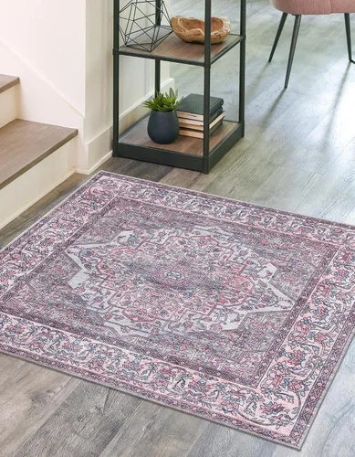 Vista 8 de Unique Loom Mangata Collection - Alfombra de área Mireille (Runner 2' 0" x 7' 10", Beige y Rosa/Azul Claro)