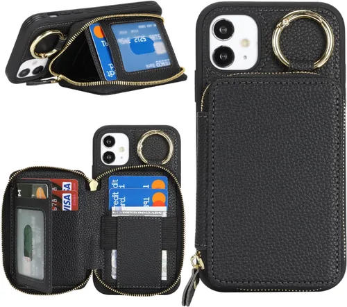 Vista 17 de Funda compatible con iPhone 11 con tarjetero, para iPhone 11, funda de teléfono con cremallera y ranura para mujer, 6.1 pulgadas, oro rosa