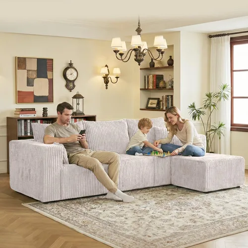 Vista 9 de Sofá modular de 98 pulgadas, sofá modular de 3 plazas en forma de L con otomana, moderno sofá seccional de nube para sala de estar, dormitorio Beige