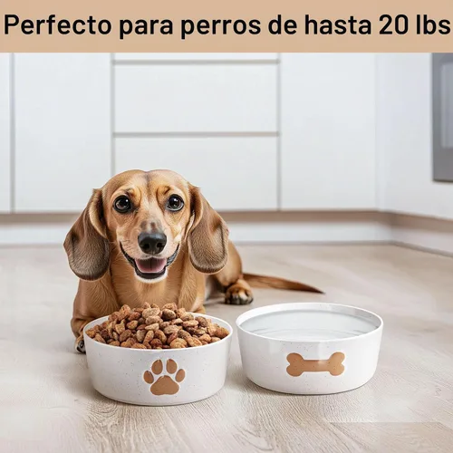 Vista 5 de Juego de 2 cuencos de cerámica para perros con base antideslizante, 5.5 Marrón
