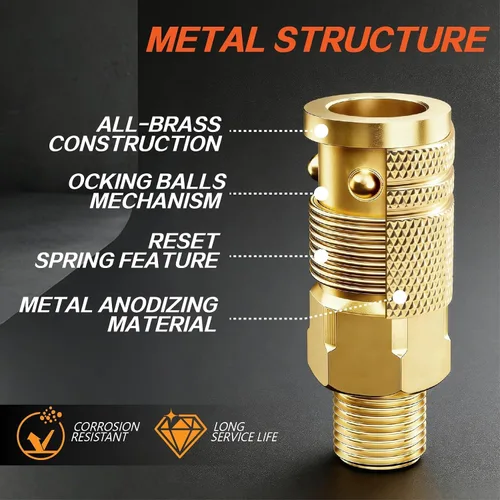 Vista 6 de Kit de acoplador de aire y enchufe, 22 piezas de 1/4" NPT de conexión rápida de aire con junta universal giratoria de 360°, accesorios de compresor